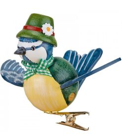 Hubrig Oiseau D Coratif | Oiseau D Coratif, M Sange Bleue Et Noeud Vert, 6 Cm