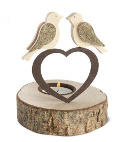 Waldfabrik Bougeoirs En Bois | Bougeoir En Bois, 2 Oiseaux Sur Un Coeur, 13 Cm