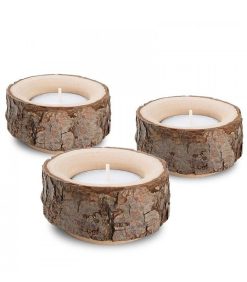 Waldfabrik Bougeoirs En Bois | Lot De 3 Bougeoirs En Bois Avec Corce, 9 Cm