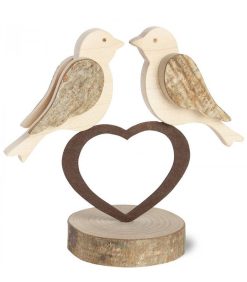 Waldfabrik Oiseau D Coratif | 2 Oiseaux En Bois Sur Un Coeur, 9 Cm