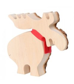 Waldfabrik Animaux En Bois | Elan En Bois Avec Noeud Rouge 14 Cm