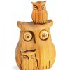 Waldfabrik Chouettes Et Hiboux En Bois | Chouette En Bois Poli Avec Deux Enfants, 8 Cm