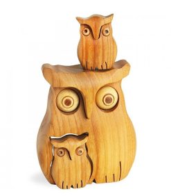 Waldfabrik Chouettes Et Hiboux En Bois | Chouette En Bois Poli Avec Deux Enfants, 8 Cm