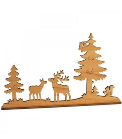 Waldfabrik Objet D Co Bois | Diorama En Placage D'Olivier, Cerf Et Biche Dans La For T, 12 Cm