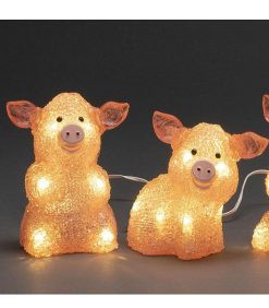 Konstsmide Oiseaux Lumineux Et Animaux Lumineux | Petits Cochons Roses Lumineux En Acrylique Led 12,5 Cm, Lot De 5