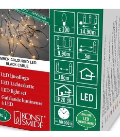 Konstsmide Guirlande Lumineuse Int Rieure Led | Guirlande Lumineuse Led Effet Gouttes, 100 Diodes Ambr Es, Fil Noir