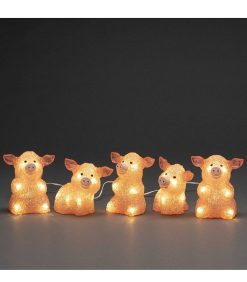 Konstsmide Oiseaux Lumineux Et Animaux Lumineux | Petits Cochons Roses Lumineux En Acrylique Led 12,5 Cm, Lot De 5